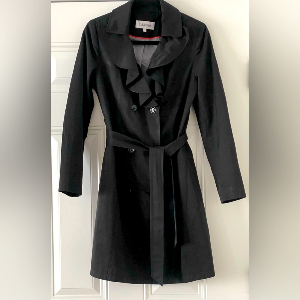 Calvin Klein Black Trench Coat with Tailored Silhouette